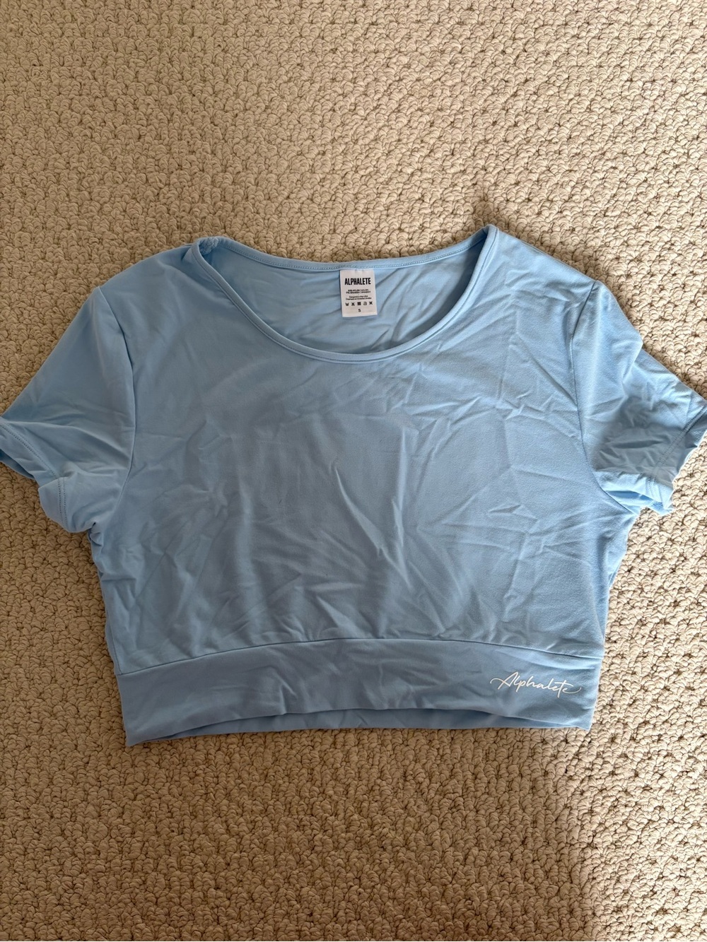 Alphalete Light Blue Short Sleeve Cropped Workout Top